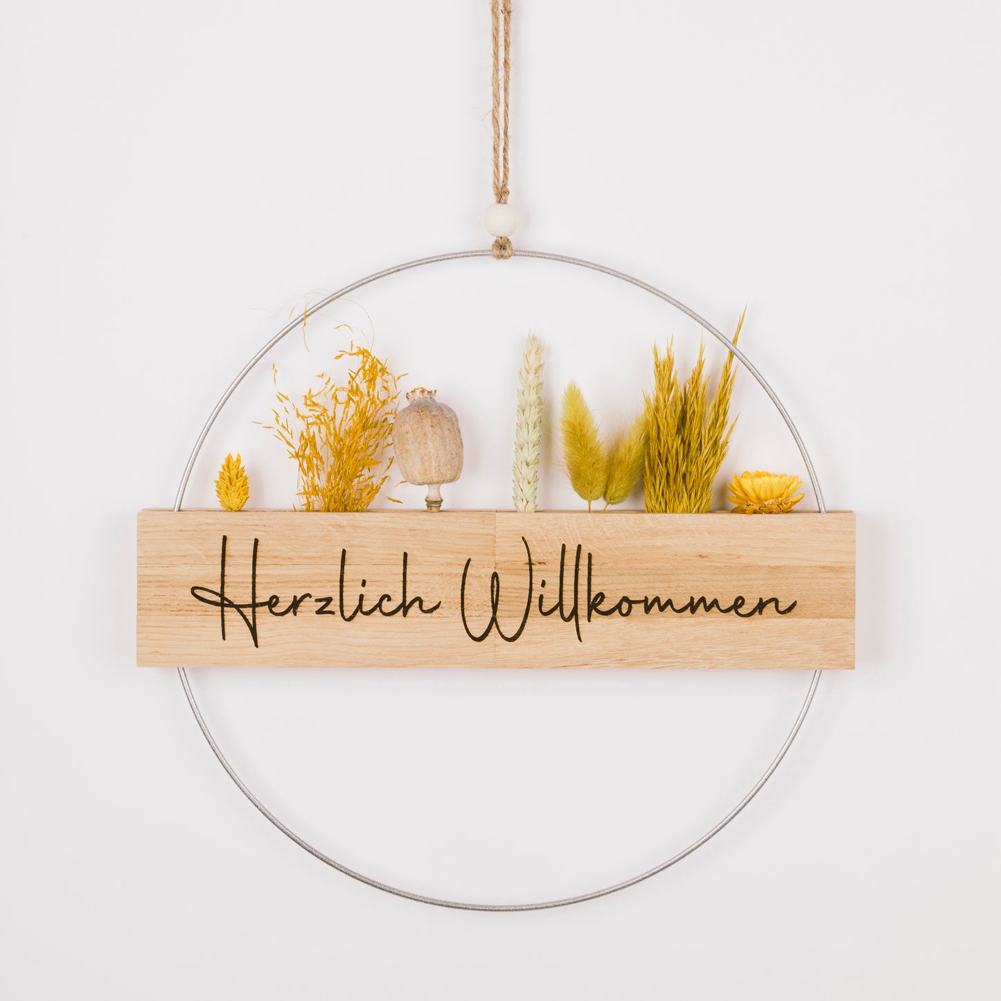 Metallring mit Eichenholz „Herzlich Willkommen“ 30cm