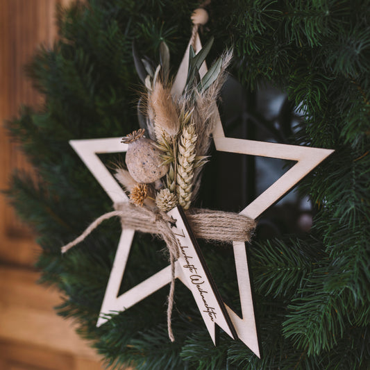 Weihnachtsterne mit Trockenblumen Pappelsperrholz
