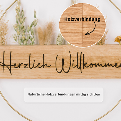 Metallring mit Eichenholz „Herzlich Willkommen“ 30cm