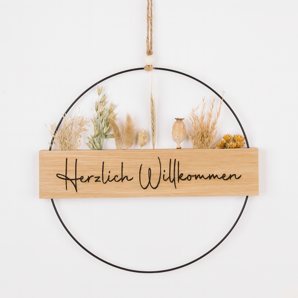 Metallring mit Eichenholz „Hereinspaziert“