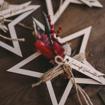 Weihnachtsterne mit Trockenblumen  Pappelsperrholz