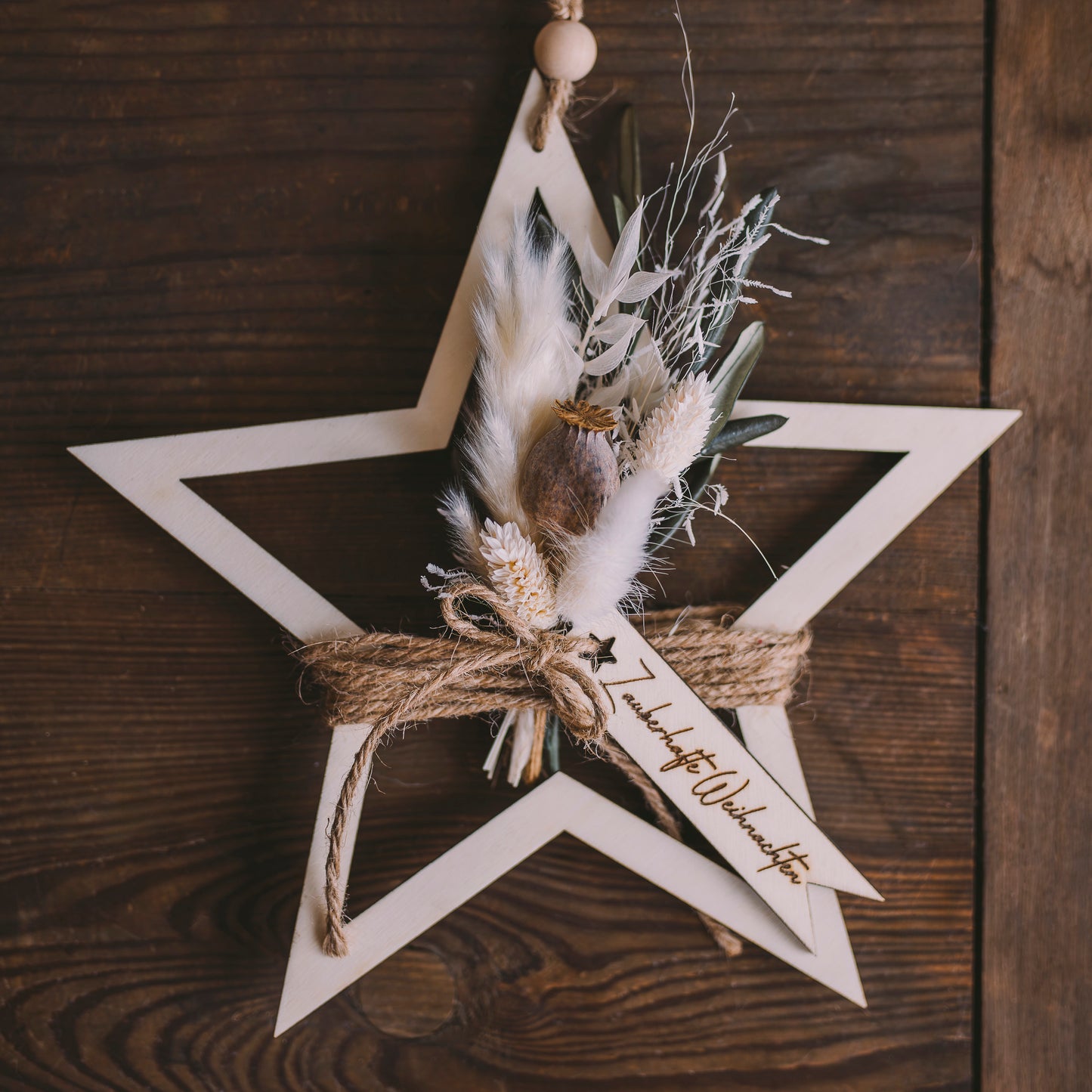 Weihnachtsterne mit Trockenblumen  Pappelsperrholz