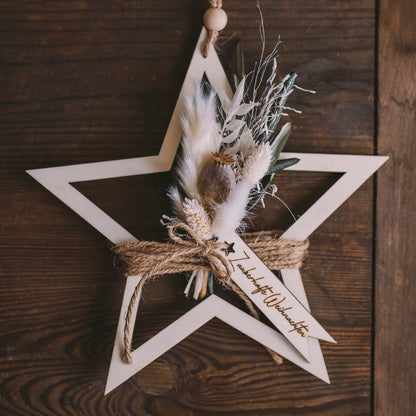 Weihnachtsterne mit Trockenblumen  Pappelsperrholz